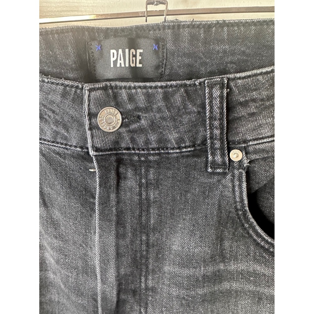 NEW Paige Sasha High Rise Wide Leg Jeans Viper Black Distressed Sz 32 - Picture 6 of 11
